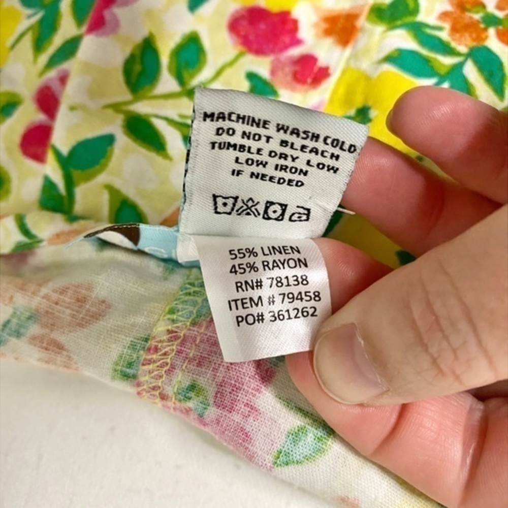Ella Simone Linen/Rayon Blend Bright Yellow‎ Pink Floral Blouse - Picture 4 of 6